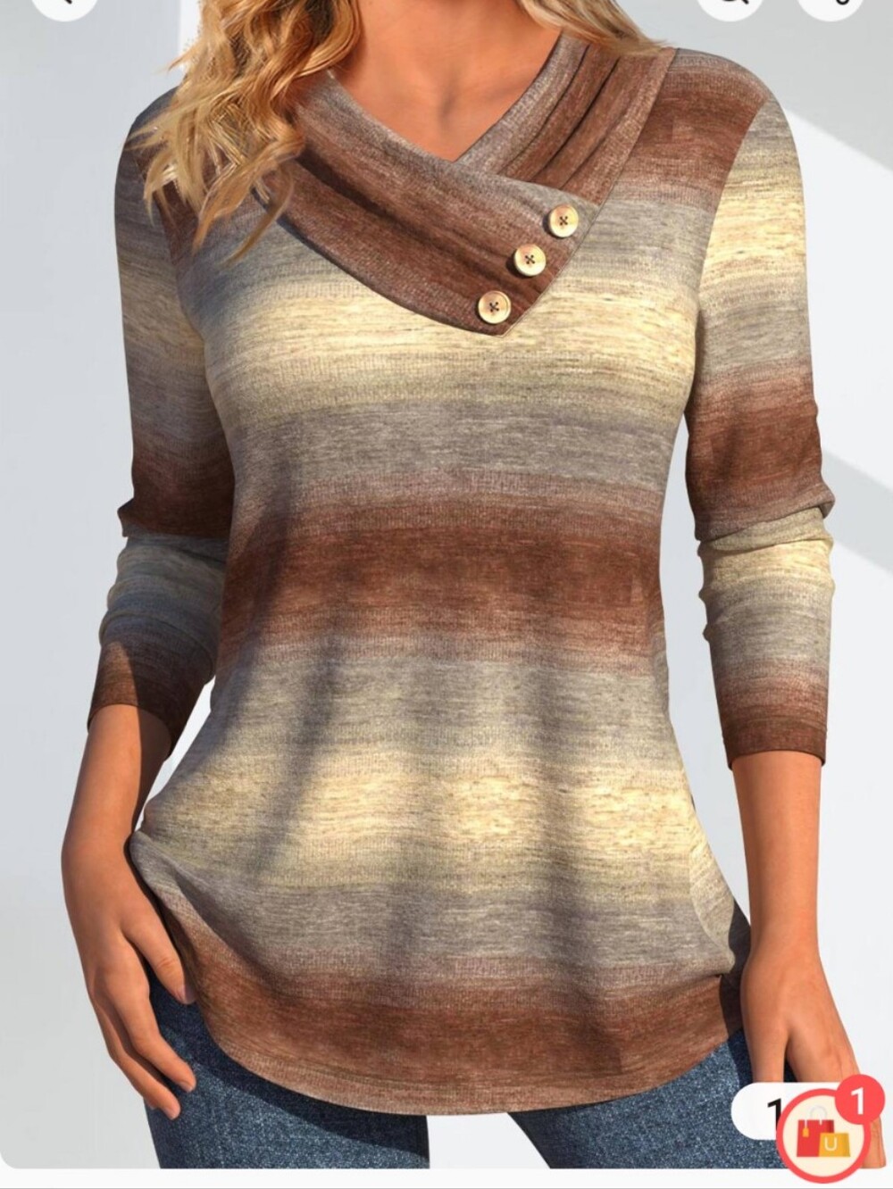 NIP - Modlily Light Camel Asymmetry Ombre Long Sleeve Shirt, Sz Med